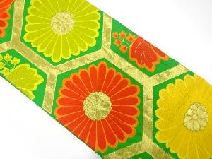 アンティーク　亀甲繋ぎに菊桐模様織り出し袋帯(着用可)